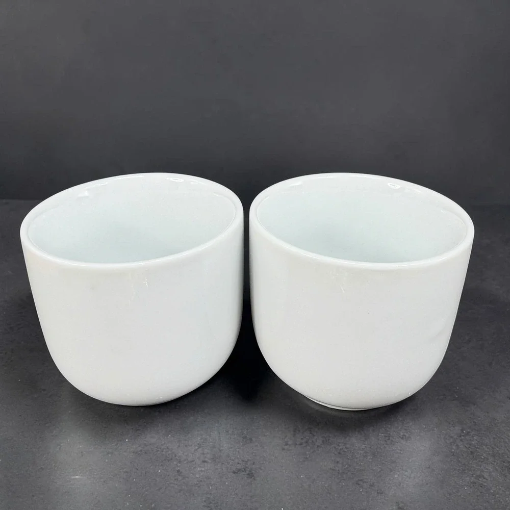 Pier 1 Imports White Ceramic Tea Sake Cups Mugs Handleless Minimalist Set of 2‎